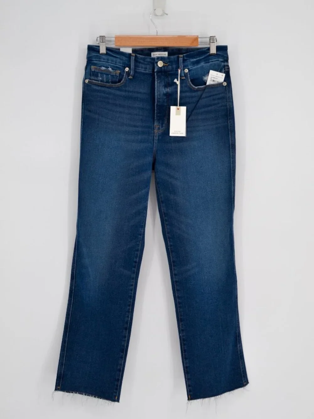 Good American Good Curve Straight Jeans Womens 8 / 29 Blue Raw Hem